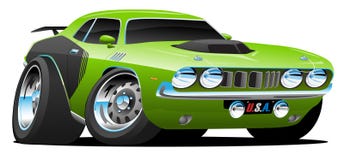 Classic Seventies Style American Muscle Car Cartoon Vector Illustration